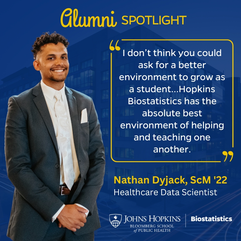 jhubiostat (@jhubiostat) on Twitter photo Nathan Dyjack earned his ScM from <a href="/jhubiostat/">jhubiostat</a> in 2022 and is currently a Healthcare Data Scientist at the University of Alabama Birmingham Medical Center. Learn about Nathan's work and his time in our Department: publichealth.jhu.edu/2025/alumni-sp… Nathan Dyjack earned his ScM from <a href="/jhubiostat/">jhubiostat</a> in 2022 and is currently a Healthcare Data Scientist at the University of Alabama Birmingham Medical Center. Learn about Nathan's work and his time in our Department: publichealth.jhu.edu/2025/alumni-sp…