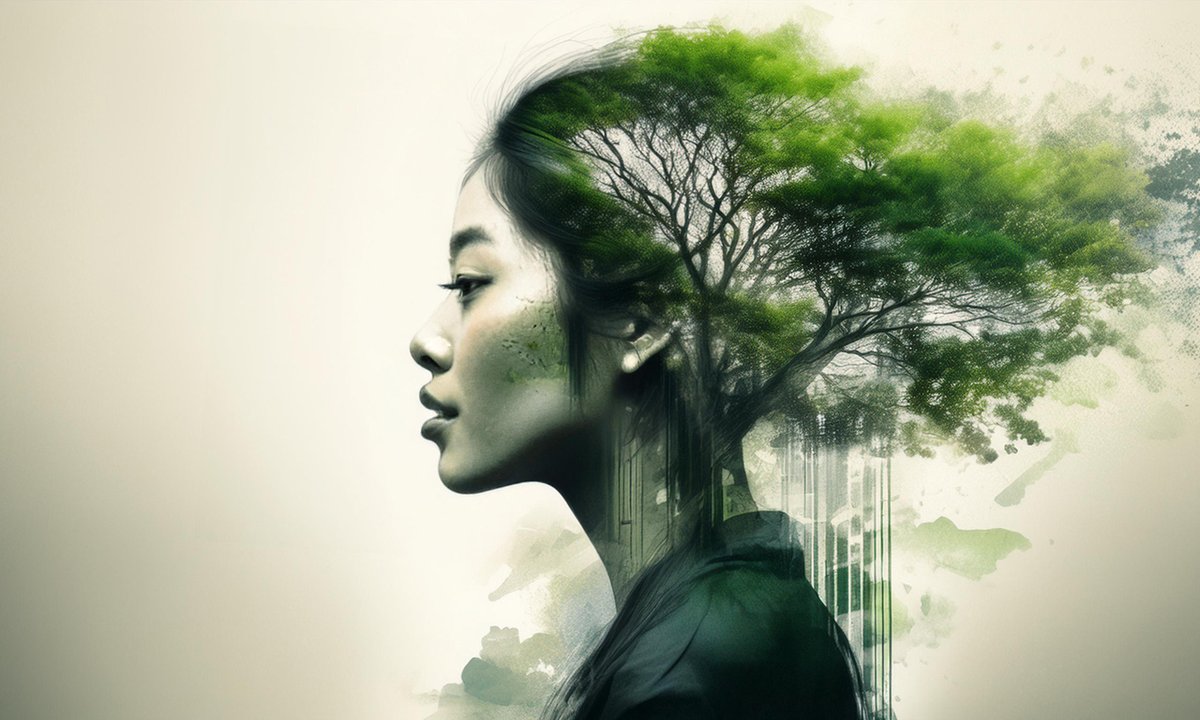 Woman intertwined with a tree, blending nature and humanity into one powerful image. 🌳✨ Truly captivating! #DoubleExposure #ArtLovers #NatureArt #CreativeDesign #Illustration #Inspiration #art