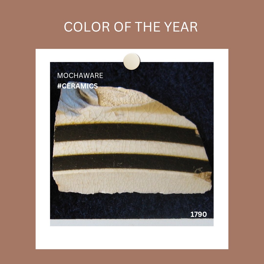 Riversdale1801's tweet image. The color of the year is "Mocha Mousse," but have you heard of mochaware? 

Mochaware sherd, 1790-1815

Mochaware was popular in early American homes &amp;amp; taverns because it was made in a variety of decoration &amp;amp; color choices.

#coloroftheyear #color #mochaware #museumcollection