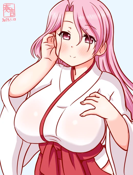 「新年あけましておめでとうございます。 右、左…どちらを開けますか プルンッ  …両方? いいわねぇ」ポヨンッ#艦これ版真剣お絵描き60分一本勝負_20250113#アブルッツィ 