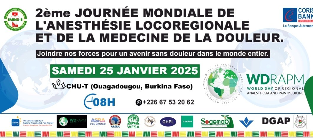 aida zongo (@aidazongoanesth) on Twitter photo Burkina Faso will participate in the 2nd World Day of Regional Anesthesia #WDRAPM25
<a href="/AFSRA10/">AFSRA</a>
<a href="/ESRA_Society/">ESRA | European Society of Regional Anaesthesia</a>
<a href="/thisgirlblocks/">#ThisGirlBlocks</a> Burkina Faso will participate in the 2nd World Day of Regional Anesthesia #WDRAPM25
<a href="/AFSRA10/">AFSRA</a>
<a href="/ESRA_Society/">ESRA | European Society of Regional Anaesthesia</a>
<a href="/thisgirlblocks/">#ThisGirlBlocks</a>