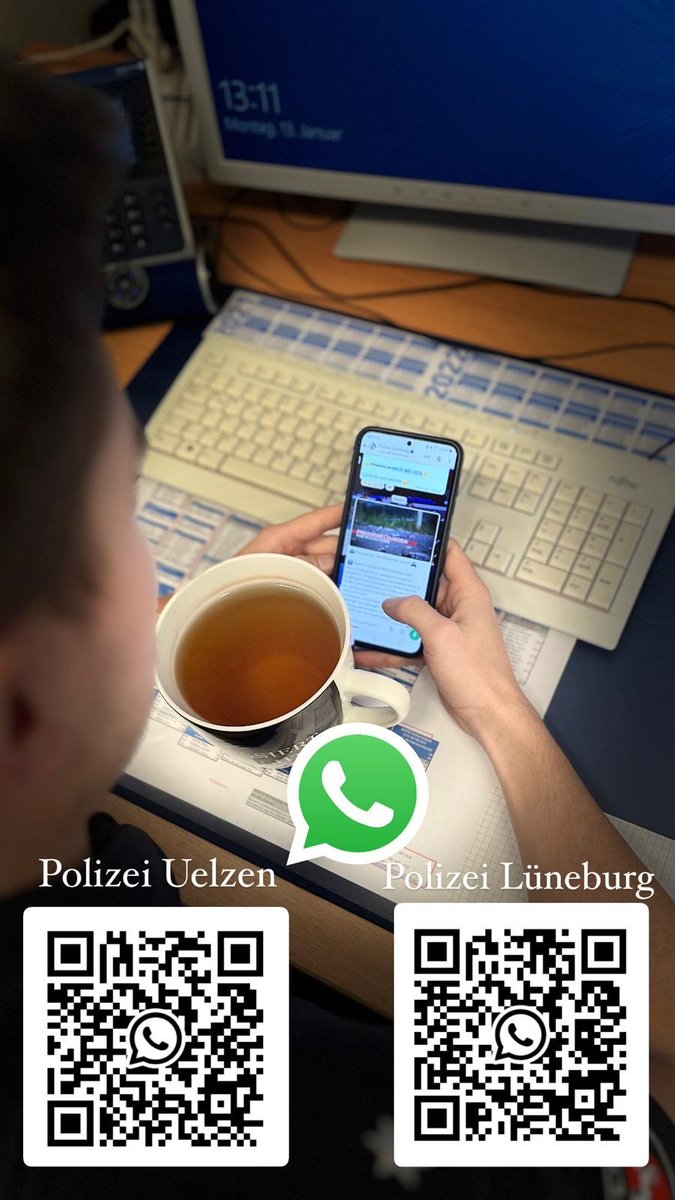 +++ NEWS +++
Entspannt zurücklehnen, Tee trinken und Polizei-Ticker lesen!
Die #Polizei #Lüneburg und #Uelzen sind jetzt auch auf #WhatsApp vertreten. Einfach QR-Code aus dem Bild scannen oder im #Channel suchen!