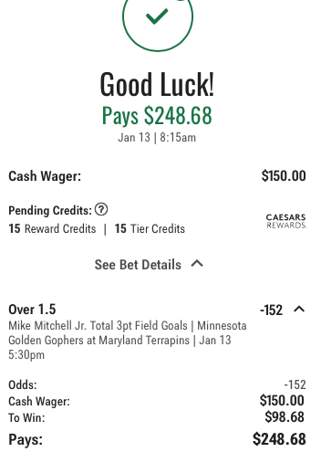 thedaybettor's tweet image. Quick $13 w/ @OddsJam arb tool via mobile alerts🔥. Betting both sides to lock in profit.
Mike Mitchell Jr. Over 1.5 Threes - Win $98.68 on Caesar's, lose $85.27 on Rebet = $13.41 profit
Under - Win $163.72 on Rebet, lose $150 on Caesar's = $13.72 profit
Click this link and…