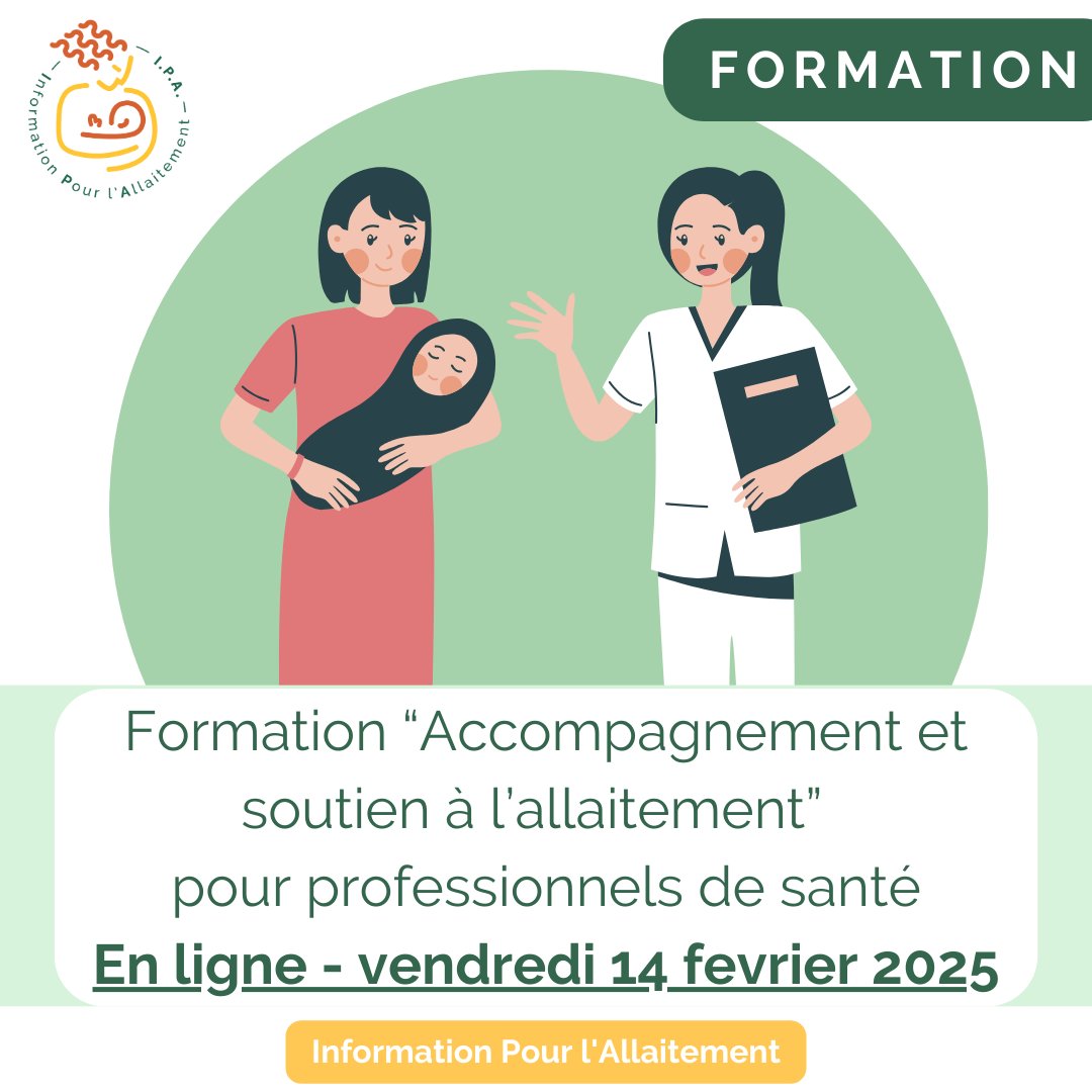 IPA propose une journée de formation le 14 fevrier prochain, destinée aux professionnel·le·s de santé, et notamment en libéral. 
Plus d'infos et inscription sur notre site web : info-allaitement.org/agenda/formati… 

#allaitement #allaitementmaternel #breastfeeding #formation #santé