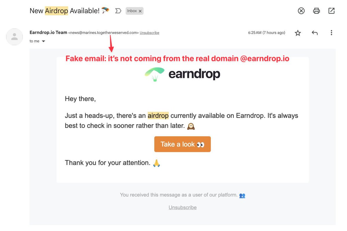 olimpio (@olimpiocrypto) on Twitter photo with the opensea 7M email list now fully public (2022 leak), we can expect an increased influx of phish attempts
One of their favourites is impersonating <a href="/Earndrop_io/">Earndrop (Airdrop Checker)</a>'s "You've got a new airdrop" email notifications - stay vigilant with the opensea 7M email list now fully public (2022 leak), we can expect an increased influx of phish attempts
One of their favourites is impersonating <a href="/Earndrop_io/">Earndrop (Airdrop Checker)</a>'s "You've got a new airdrop" email notifications - stay vigilant