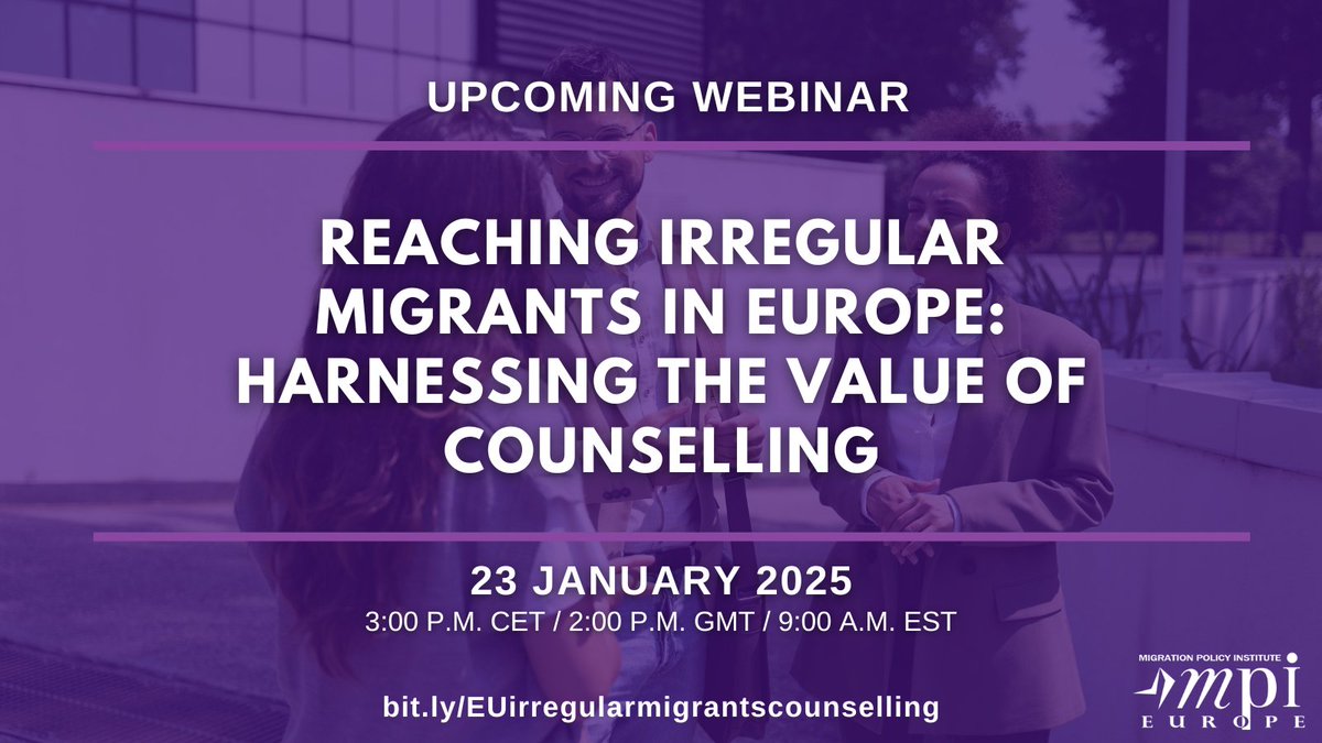 MigrationPolicy's tweet photo. Providing counselling to irregular migrants is crucial for addressing irregular migration. Yet it remains a challenging & underexplored area.

On 23 Jan. @MPI_Europe will convene a panel of experts to discuss the barriers to finding hard-to-reach populations & ways to address
Don't forget to register✅