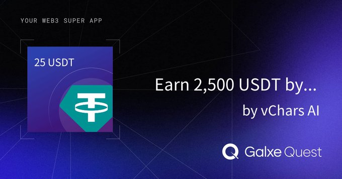 🔥 vChars AI x Galxe: Win Your Share of 2,500 USDT!  

100 winners will split the prize — chat with lifelike AI characters in our Telegram mini app to qualify. Share your data on-chain with Vana and take control of how it’s used. 

The campaign is live on Galxe. Join now!