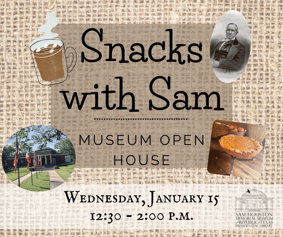 SHMMuseum's tweet image. Welcome back Bearkats! Come join us Wednesday for Snacks with Sam at the museum.  Learn about our university's namesake and enjoy some refreshments!

#shsu #shsuwelcomeweek #shsutraditions #samhouston #texasmuseum #visithuntsvilletx #texashistory
