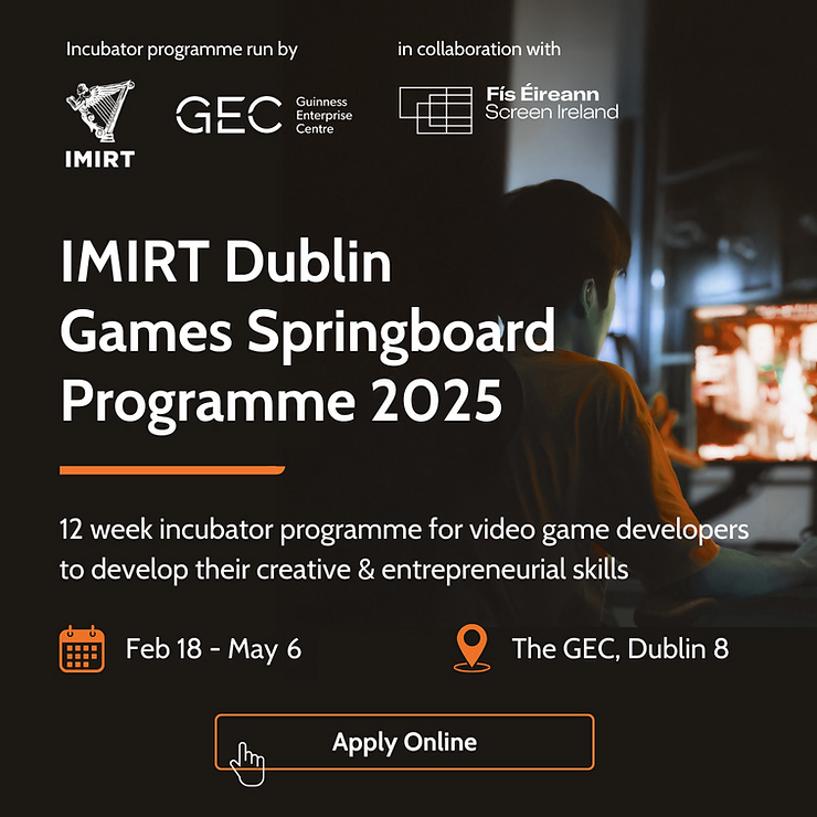 🎮 The deadline to apply for the <a href="/Imirt_ie/">Imirt</a> Dublin Games Springboard is tomorrow, Tuesday, 14th January!

Up to 8 participants will be selected for this pilot training &amp; co-working programme for game developers.

Learn more &amp; submit your application ➡️ gec.ie/post/exciting-…
