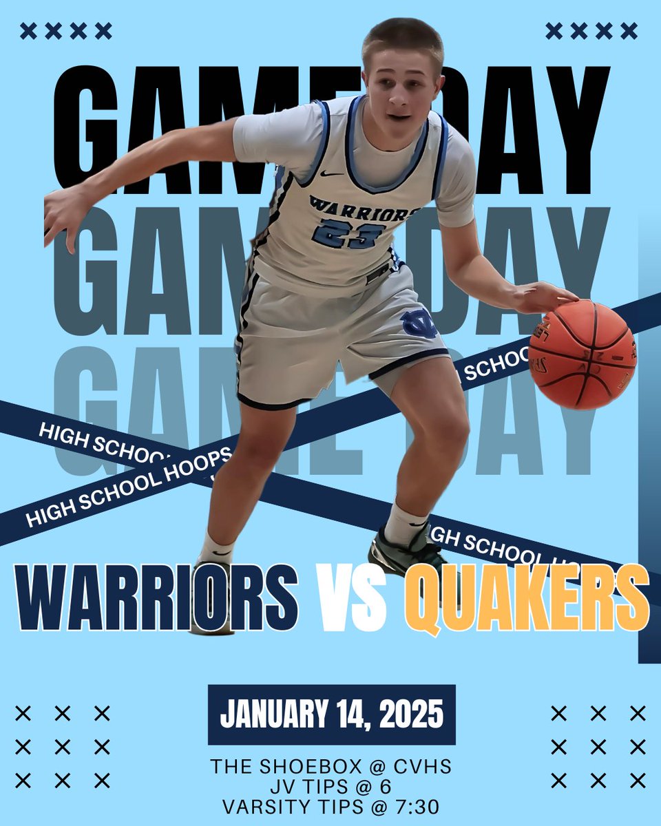 Central Valley Roundball Association (@cvroundball) on Twitter photo ππ BIG SECTION SHOWDOWN! ππ
π
 Tuesday, January 14th
π The Shoebox @ Central Valley High School
β° 6 PM - JV Tip-Off | 7:30 PM - Varsity Clash
π₯ Central Valley Warriors vs. Quaker Valley Quakers π₯
This isnβt just a gameβitβs a BATTLE FOR THE SECTION! ππ BIG SECTION SHOWDOWN! ππ
π
 Tuesday, January 14th
π The Shoebox @ Central Valley High School
β° 6 PM - JV Tip-Off | 7:30 PM - Varsity Clash
π₯ Central Valley Warriors vs. Quaker Valley Quakers π₯
This isnβt just a gameβitβs a BATTLE FOR THE SECTION!