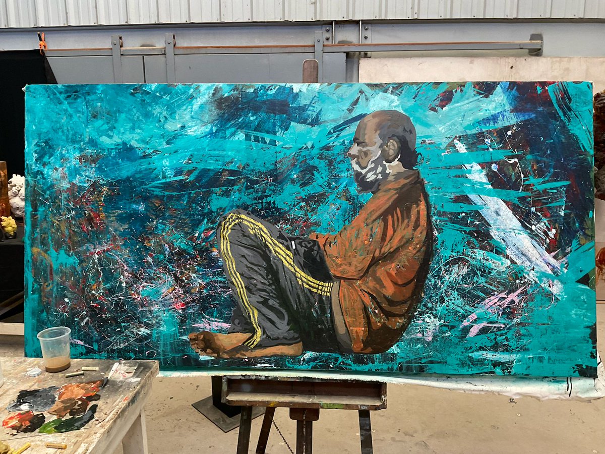 yepayepayepa's tweet photo. Progress of my 8x4' painting I think I will call "Loneliness". https://t.co/B70MFP9nMC