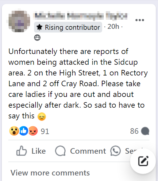 Kent_999s's tweet photo. SIDCUP: Following reports on social media of around 5 incidents of women having been assaulted, with some having “hair cut off”, Bexley police have confirmed receiving one reported offence. They’re asking for any other victims to call 101 or report it via https://t.co/MzcORHUtTE https://t.co/ae3K86YvN9