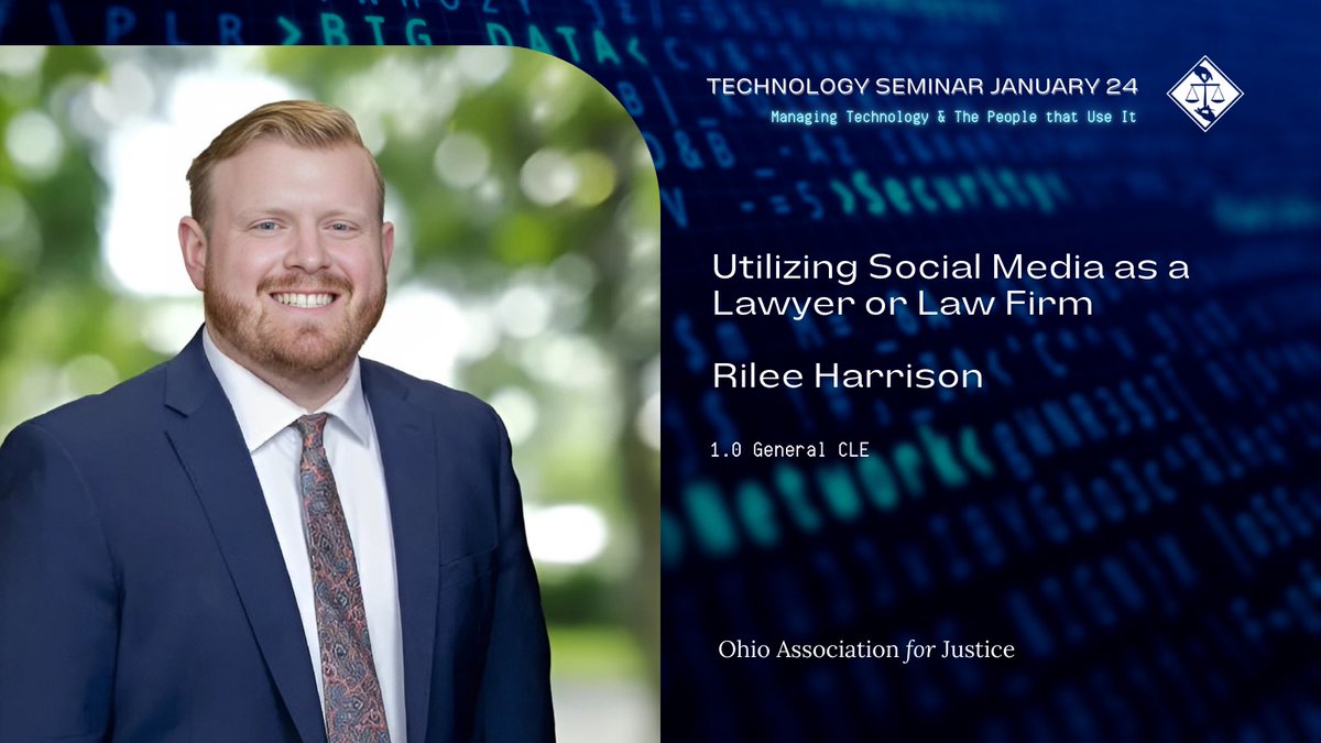 Ohio Association for Justice (@oajustice) on Twitter photo We’re counting down the days until <a href="/RileeDHarrison/">Barred and Bearded</a> joins us for our Technology Seminar on Jan. 24!
Register now for an inspiring and practical session on the transformative power of social media for legal professionals and several more CLE sessions at bit.ly/techsem25 We’re counting down the days until <a href="/RileeDHarrison/">Barred and Bearded</a> joins us for our Technology Seminar on Jan. 24!
Register now for an inspiring and practical session on the transformative power of social media for legal professionals and several more CLE sessions at bit.ly/techsem25