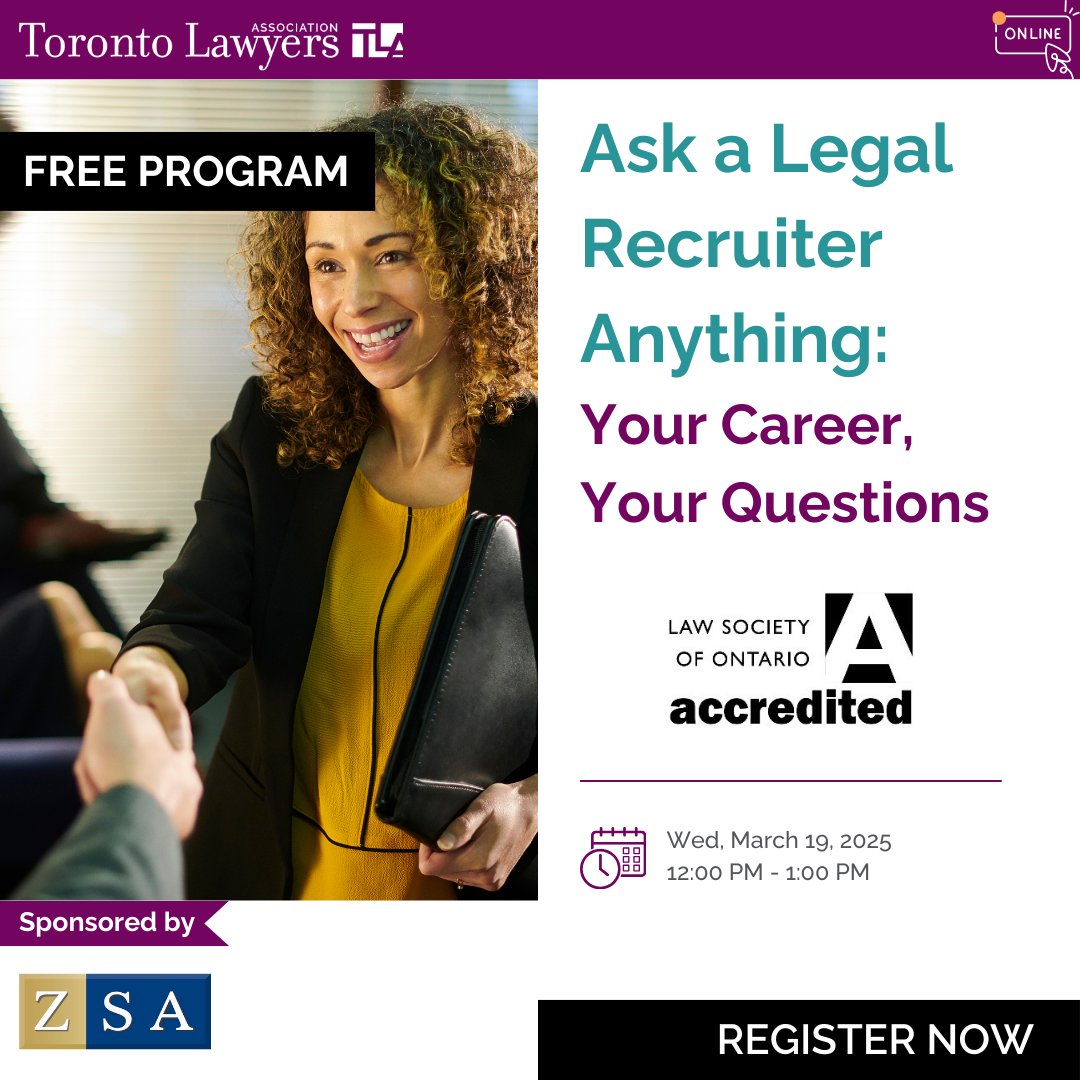 FREE EDUCATION PROGRAM

Wondering what’s next for your legal career? Join our FREE lunch-and-learn with a top Toronto-based recruiter from <a href="/ZSACanada/">ZSA Canada & CGCA</a>! Bring your real questions and leave with real answers.

Register now: loom.ly/tb-4fnE 

#LawCareer #CareerDevelopment