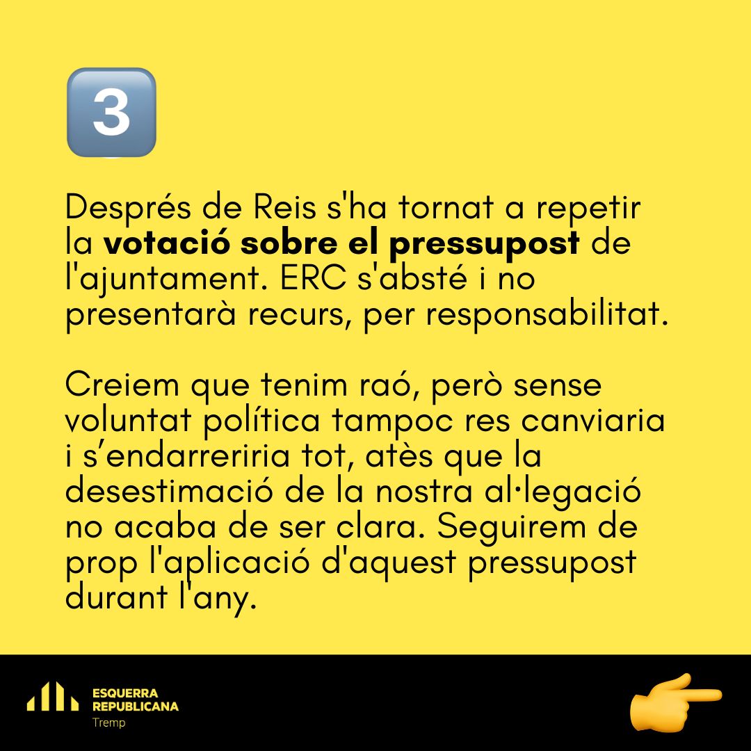ERCTremp's tweet photo. Us compartim el resum del Ple Municipal que va tenir lloc el passat dimarts, 7 de gener, a les 18 h a la Sala de Plens de l' @ajtremp https://t.co/f7rtcYEsL7