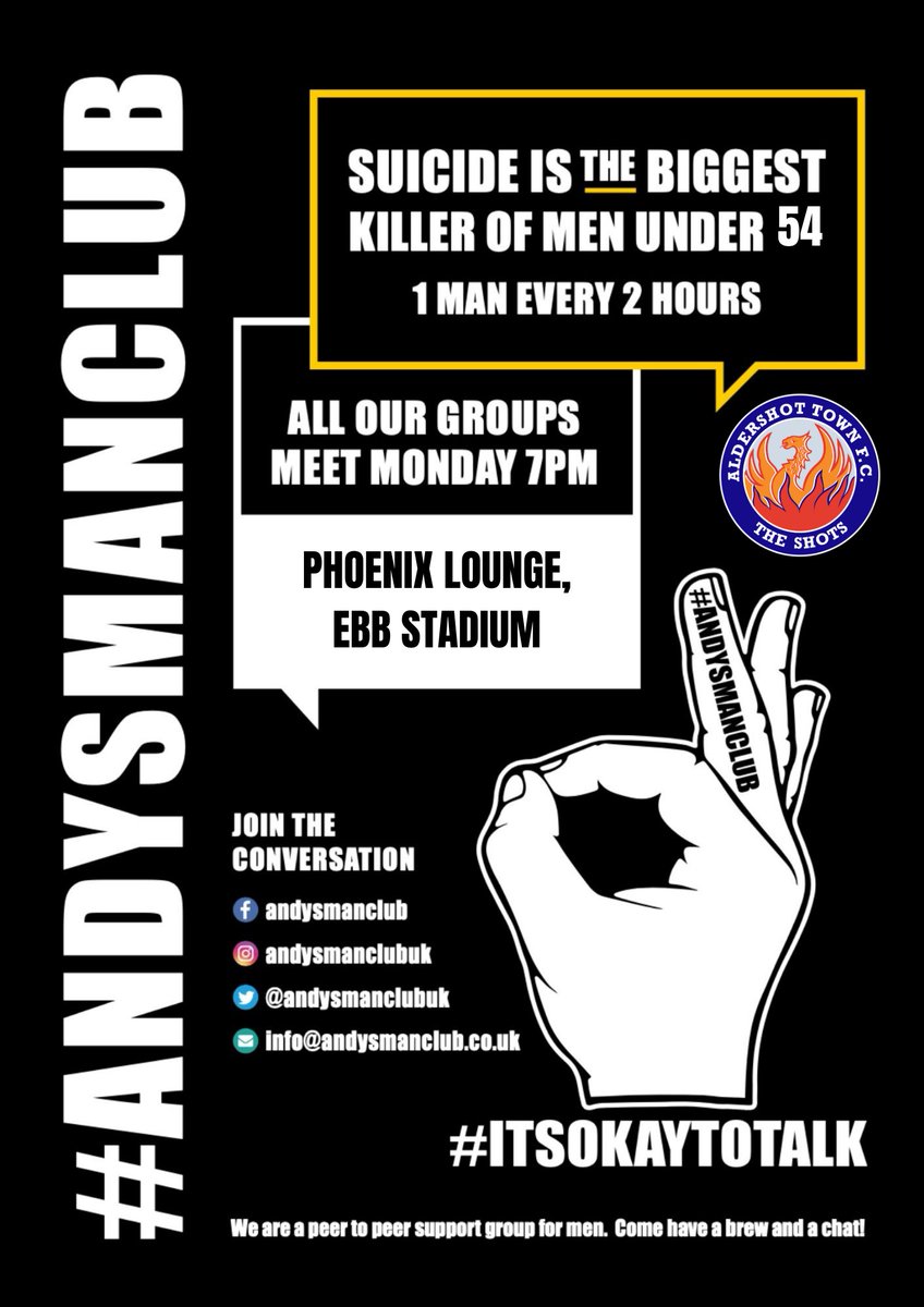 OfficialShots's tweet photo. Our Men's Men Mental Health Session returns this evening from 7pm in the Phoenix Lounge at the EBB Stadium 🤝 https://t.co/flGu3Lb752