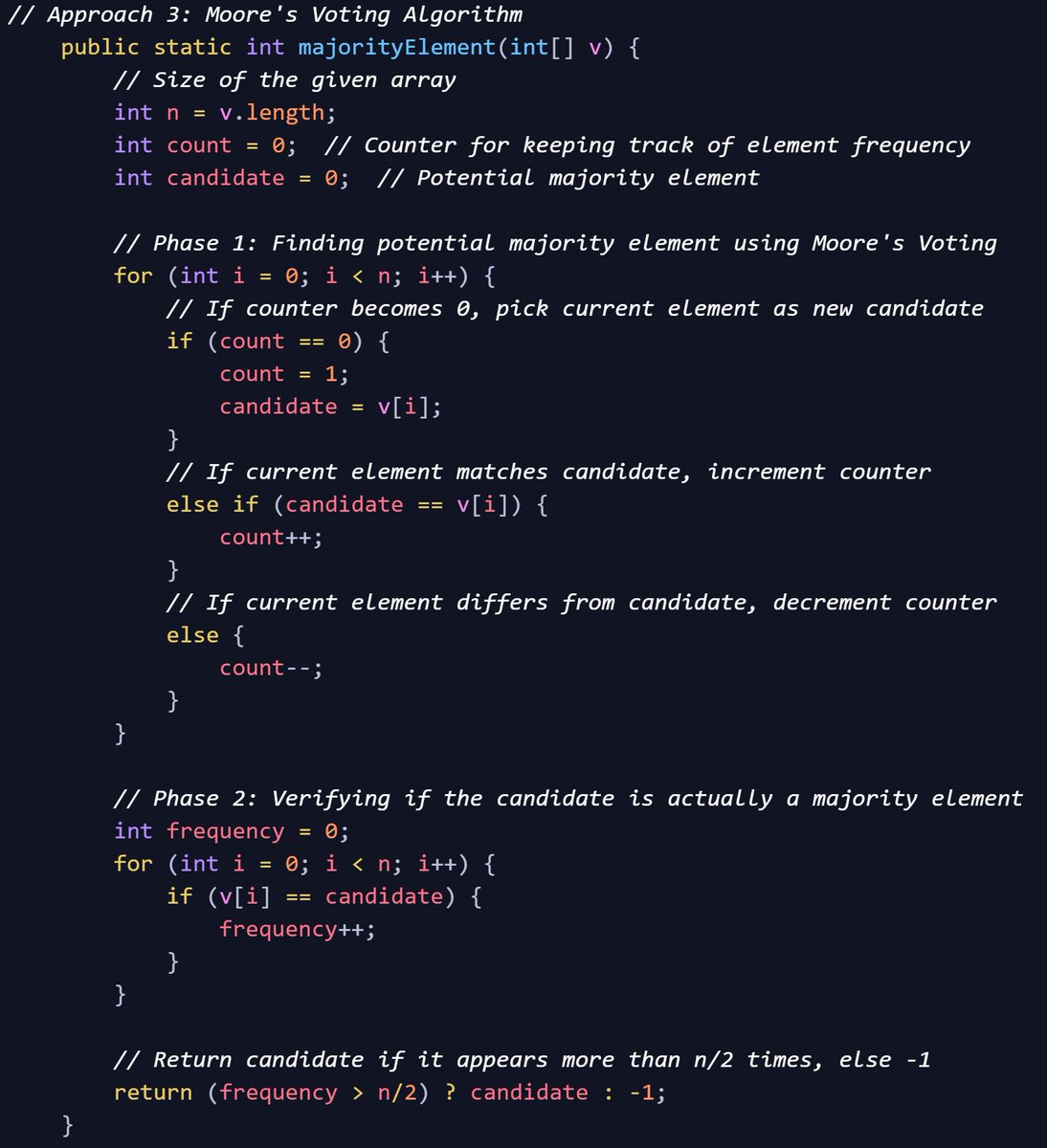 45NitinVerma's tweet photo. ๐ Solved Majority Element on @LeetCode using 3 approaches:
1๏ธโฃ Brute Force: O(nยฒ) Time, O(1) Space
2๏ธโฃ HashMap: O(n) Time, O(n) Space
3๏ธโฃ Moore's Voting: O(n) Time, O(1) Space
Moore's Voting was the most efficient.
#LeetCode #DSA #Coding #MajorityElement https://t.co/dUOYJNgs7U