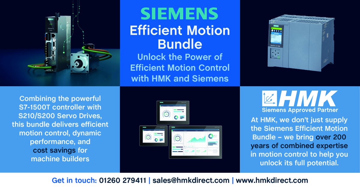 Unlock the Power of #MotionControl with HMK and our partner <a href="/Siemens/">Siemens</a>

Looking to reduce costs and boost efficiency? The Siemens Efficient Motion Bundle is the solution!

🔗Find out more: hmkdirect.com/news/unlock-th…

#Automation #IndustrialAutomation #SiemensPartner