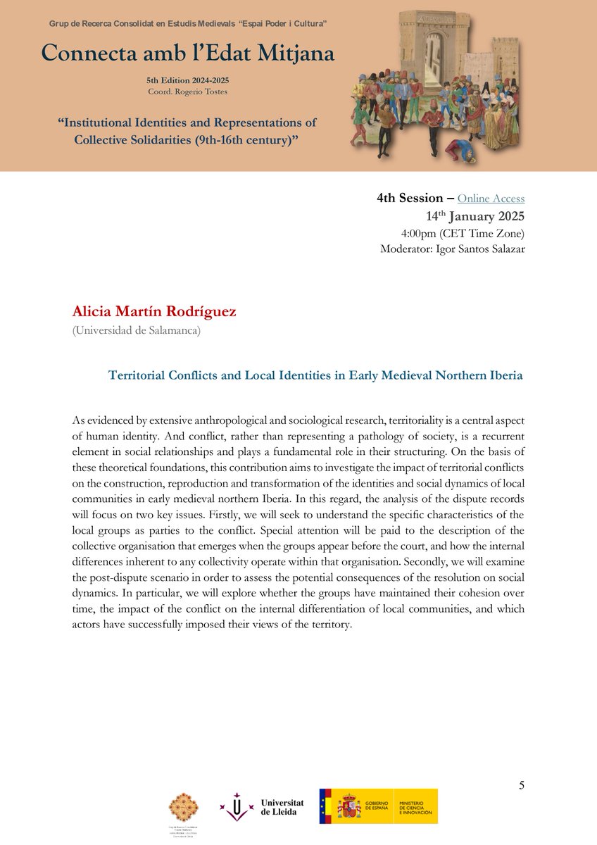 Alicia Martín Rodríguez (@amartinguez) on Twitter photo Mañana, a las 16h, hablaré de conflictos territoriales e identidades locales en el ciclo de seminarios "Connecta amb l'Edat Mitjana" del <a href="/SGRMedieval_UdL/">SGR en Estudis Medievals-Universitat de Lleida</a>
Info: medieval.udl.cat/en/activities/… Mañana, a las 16h, hablaré de conflictos territoriales e identidades locales en el ciclo de seminarios "Connecta amb l'Edat Mitjana" del <a href="/SGRMedieval_UdL/">SGR en Estudis Medievals-Universitat de Lleida</a>
Info: medieval.udl.cat/en/activities/…