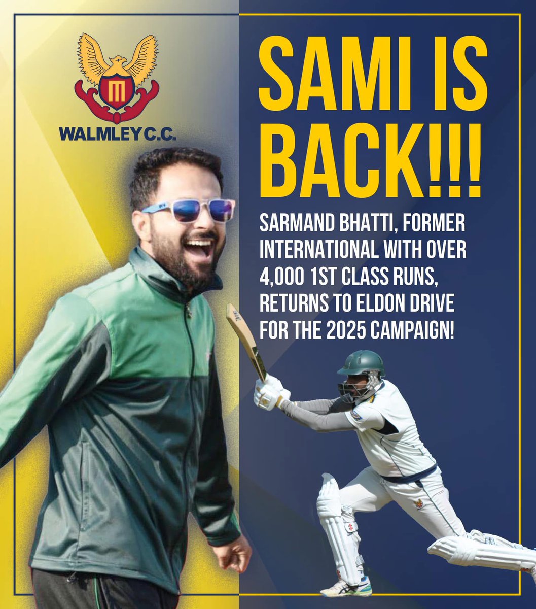 We are delighted to announce that Sarmand Bhatti will be playing for Walmley again this summer.. Everyone at the club would like to thank Sami for the amazing loyalty he has shown to Walmley over the years. 🙌