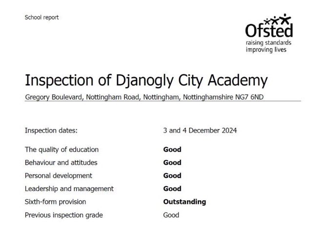 Djanogly Trust (@djanoglyt) on Twitter photo We are extremely proud to share our latest Ofsted report for <a href="/DjanoglyCAN/">DjanoglyCityAcademy</a> confirming Good in all areas and Outstanding in 6th Form!
#WeareDjanogly #ProudtobeteamDCA We are extremely proud to share our latest Ofsted report for <a href="/DjanoglyCAN/">DjanoglyCityAcademy</a> confirming Good in all areas and Outstanding in 6th Form!
#WeareDjanogly #ProudtobeteamDCA