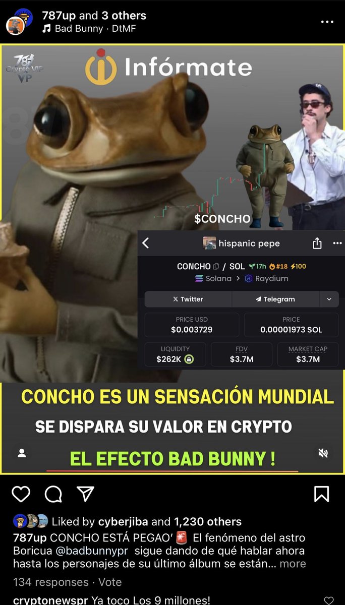 Web3QueenPR's tweet image. $CONCHO made my month! Muchas gracias al team! Cute sapito ❤️ Thanks @787up3 for getting it on the news on the Island 🏝 🐸🇵🇷 @sapoconchito