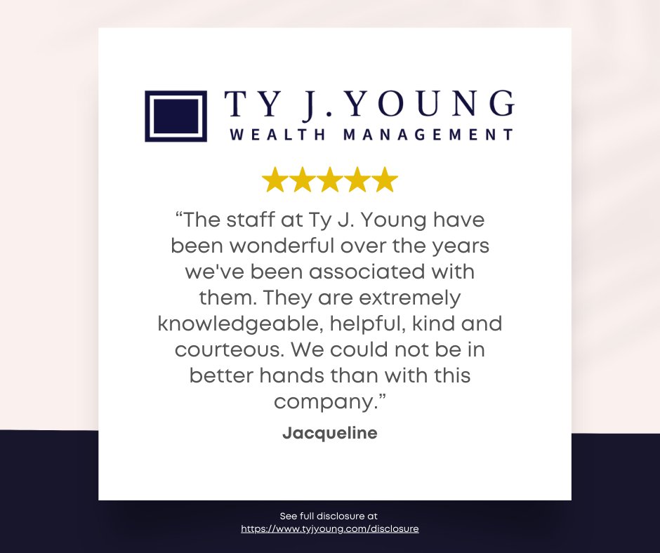 tyjyounginc's tweet photo. Thank you to Jacqueline for these kind words! We're proud to have a knowledgeable and caring team dedicated to helping you achieve your financial goals. Here's to many more years of partnership!

#ClientTestimonial #WealthManagement #FinancialPlanning https://t.co/VZybK9JWui