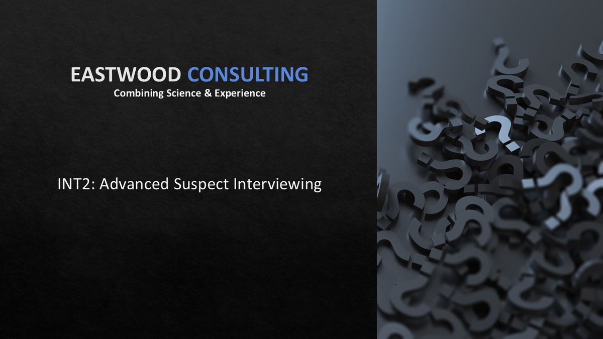 Our new Advanced Suspect Interviewing course is complete, over 3.5 hours of engaging video content. Starting with a Soft Launch – receive 50% off registration for providing post-course feedback. DM or email joe@eastwoodconsulting.net for details.