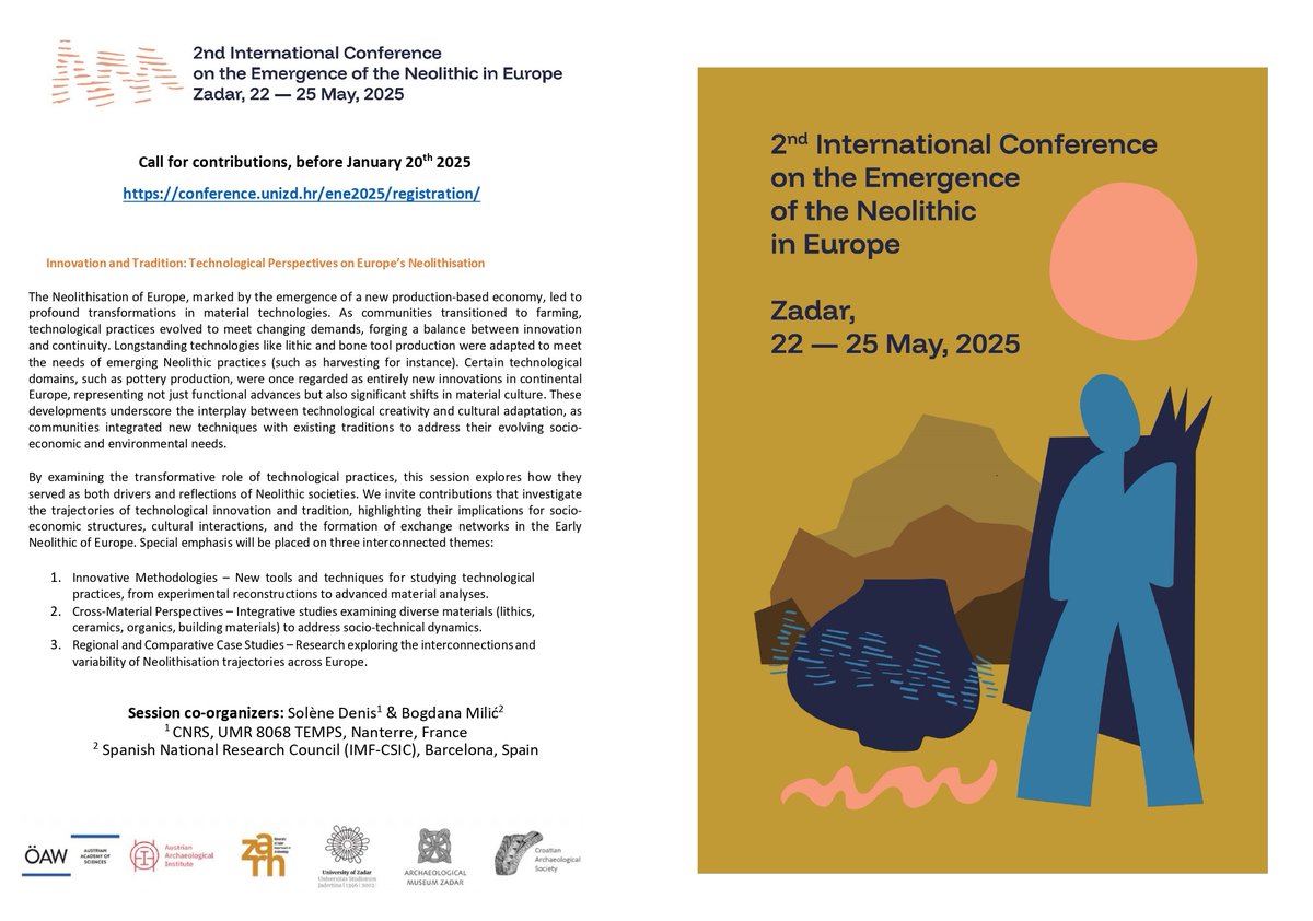 Don't  miss the second conference on the Emergence of the Neolithic in Europe  (ENE2025) in Zadar, May 22–25. We are inviting you to join our session  on Innovation and Tradition: Technological Perspectives on Europe’s  Neolithisation. conference.unizd.hr/ene2025/sessio…