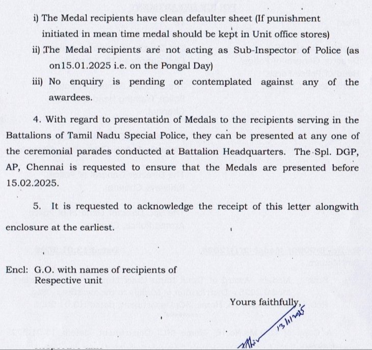 h_pongilath's tweet photo. Home Department of #TamilNadu issued Notification for the Award of TN Chief Minister's Constabulary #Medal on the occasion of the Pongal Day 2025 to 3000 (three thousand) Police #Constables (Grade I &amp; II), #HeadConstables &amp; Special Sub Inspectors. 
(1/2)
#Police #Award #cmaward https://t.co/F5CTu8EM59