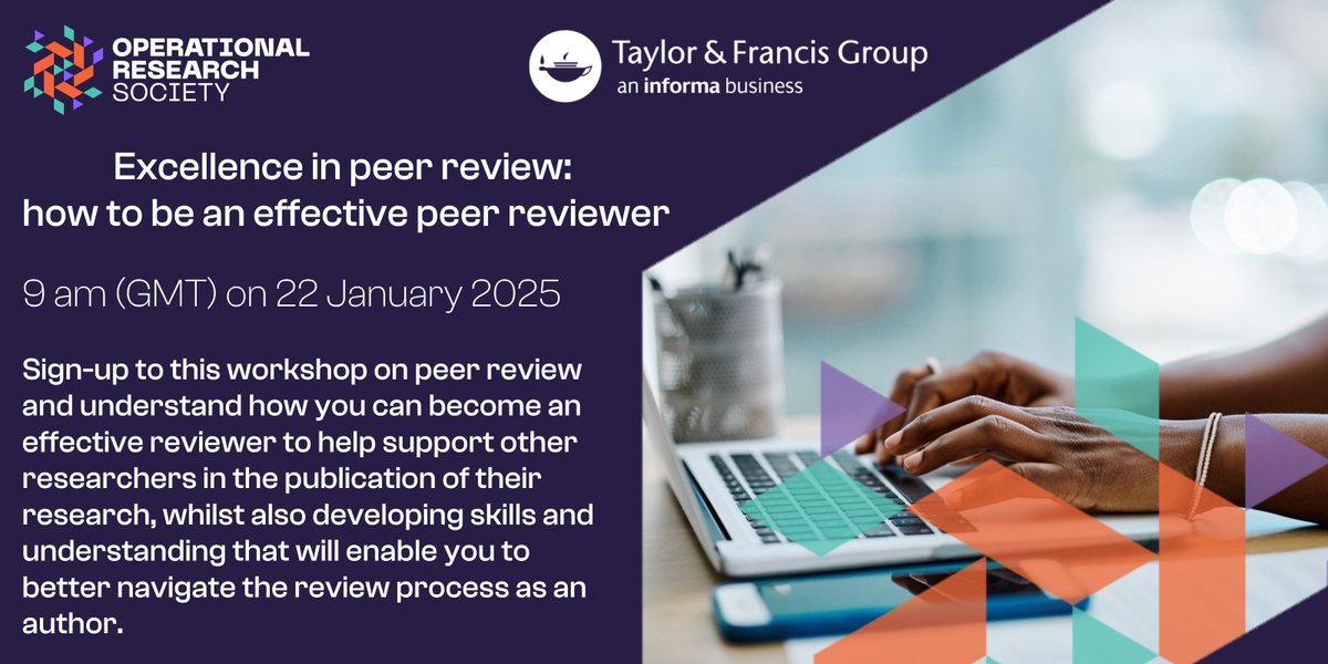 OR Society Research and Publications (@ors_res) on Twitter photo Excellence in Peer Review Webinar
Do you want to be an effective peer reviewer? If so, join us for this exciting webinar with Victoria Babbit, <a href="/RichPubOnline/">Richard Goodman</a>, @KathyKotiadis, <a href="/MartinKunc18/">Martin Kunc</a>, <a href="/navonil_m/">navonil_m</a> and <a href="/ALonnq/">Antti Lönnqvist</a>
Sign up here 👉theorsociety.com/ORS/Event_Disp…
<a href="/tandfonline/">Taylor & Francis Research Insights</a> #PeerReview Excellence in Peer Review Webinar
Do you want to be an effective peer reviewer? If so, join us for this exciting webinar with Victoria Babbit, <a href="/RichPubOnline/">Richard Goodman</a>, @KathyKotiadis, <a href="/MartinKunc18/">Martin Kunc</a>, <a href="/navonil_m/">navonil_m</a> and <a href="/ALonnq/">Antti Lönnqvist</a>
Sign up here 👉theorsociety.com/ORS/Event_Disp…
<a href="/tandfonline/">Taylor & Francis Research Insights</a> #PeerReview