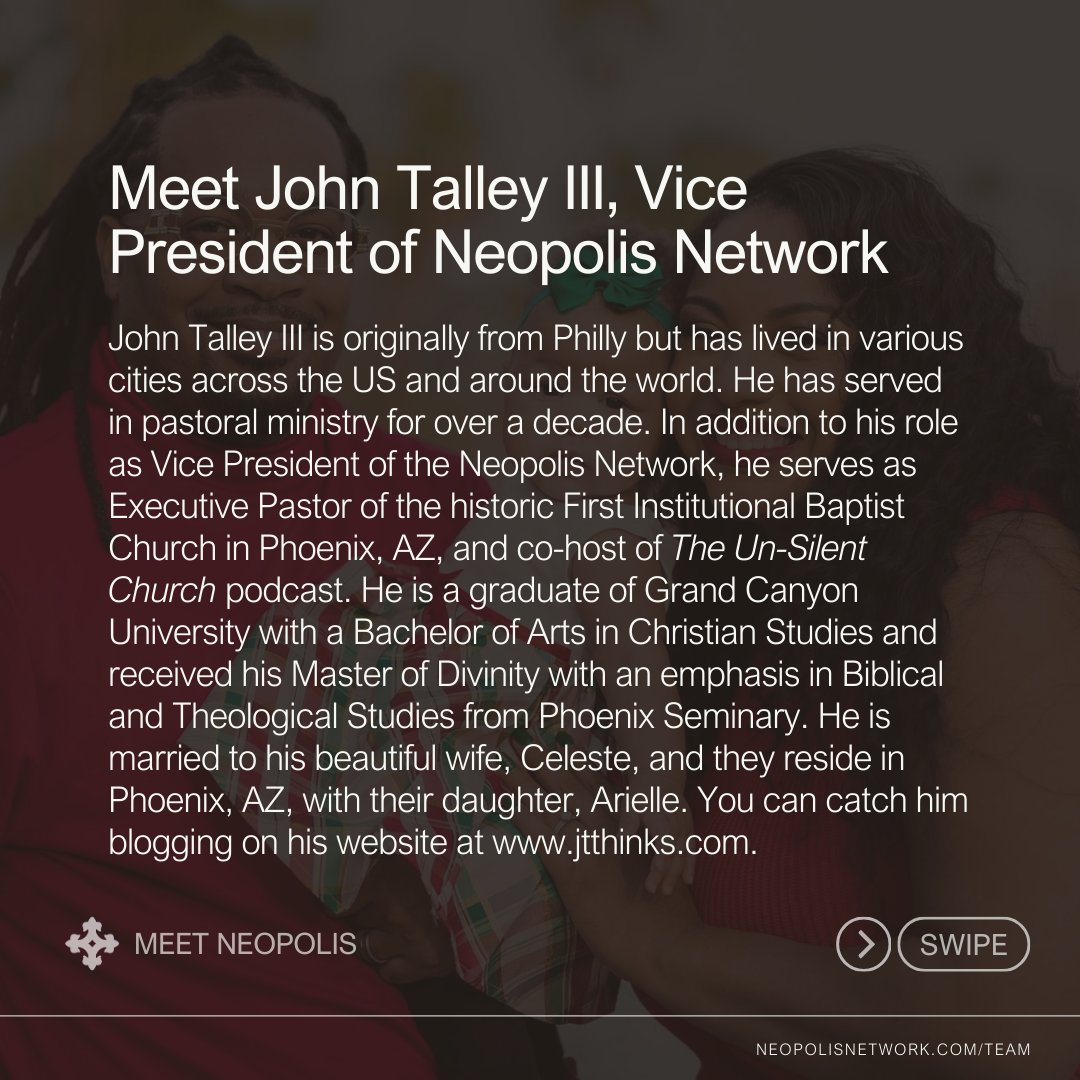 Meet John Talley III (<a href="/pastorjt3/">Pastor JT</a>), Vice President of Neopolis Network! 🌟 Learn about his international roots, his bittersweet love of bball, and where you can find him blogging and podcasting online. 📣

Catch the full interview at instagram.com/neopolisnetwork

#meetneopolis