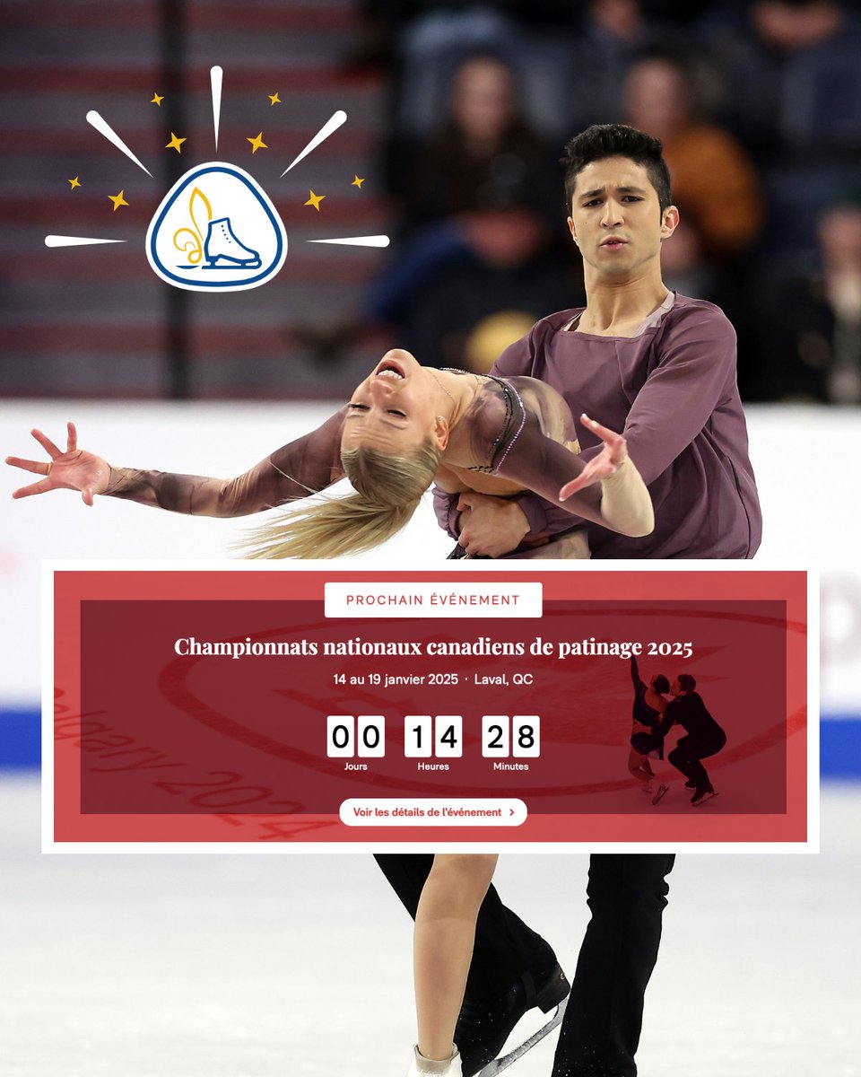 Moins de 15 heures avant le début des Championnats nationaux canadiens de patinage 2025! 🇨🇦⛸️ Patinage Québec est fier d'accueillir l'élite canadienne à la Place Bell , à Laval, en collaboration avec <a href="/SkateCanada/">Skate Canada / Patinage Canada</a>  .

🎟🔗 skatecanada.ca/fr/event/natio…