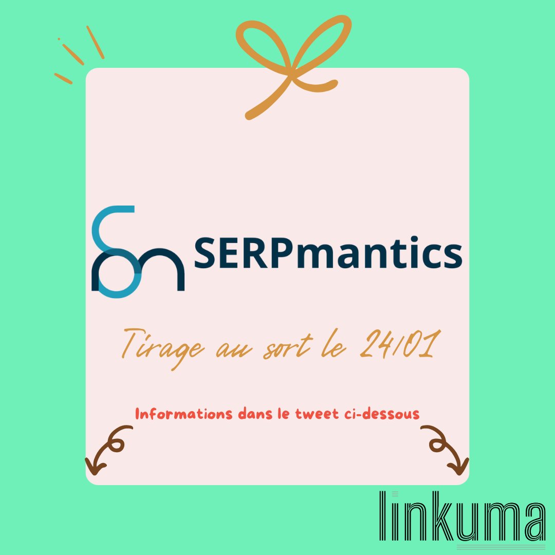 Les cadeaux de Janvier - Acte 4 avec Amaury 🎁

Aujourd'hui, c'est l'infatigable Amaury qui régale avec <a href="/SERPmantics/">SERPmantics</a> ! Il nous offre 3 licences (Plan pionnier) SERPmantics (pour 3 mois) !

👉 Pour jouer :
🔹Follow <a href="/Linkuma_off/">Linkuma</a> et <a href="/SERPmantics/">SERPmantics</a> 
🔹RT

📅Tirage au sort le 24/01