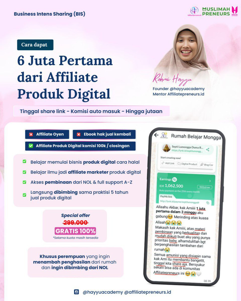 ryschrys's tweet photo. Komunitas Affiliate Khusus Perempuan, 100% GRATIS 🤫

Punya passive income: 

❌ NO affiliate 🍊
❌ NO jual ebook hak jual kembali
❌️ NO DEPO²
❌️ NO MLM
✅️ Dibimbing dari 0

Yang mau ikutan belajar, komen ya, nanti ku spill :)

Semoga bermanfaat 😊 https://t.co/1tAPTAlTTi