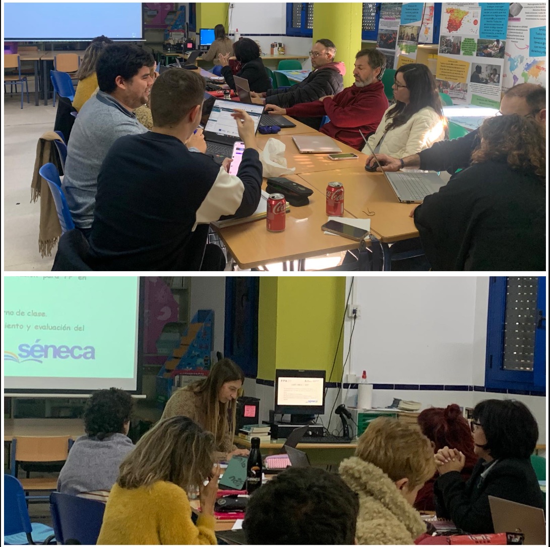 Primera sesión de asesoramiento externo al grupo de trabajo “EVALUACIÓN Y CUADERNO DE SÉNECA ADAPTADOA FP“ en el IES Ciudad de Hércules con Lucía Rodríguez.  <a href="/DG_IFP/">DG de Innovación y Formación del Profesorado</a> <a href="/EducaAnd/">Consejería Desarrollo Educativo y FP</a>