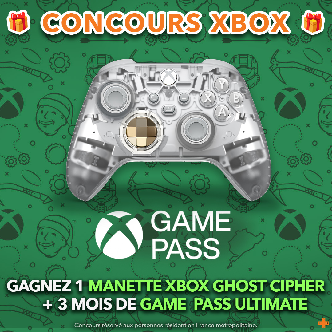 🎁 CONCOURS XBOX 🎁

Tentez de gagner une Manette sans fil Xbox - Édition spéciale  Ghost Cipher + 3 mois d'abonnement au Xbox Game Pass Ultimate !

Pour participer :
• Follow <a href="/Gameblog/">Gameblog Jeux Vidéo</a> 
• Like + RT

Tirage au sort le 13 janvier 2025.