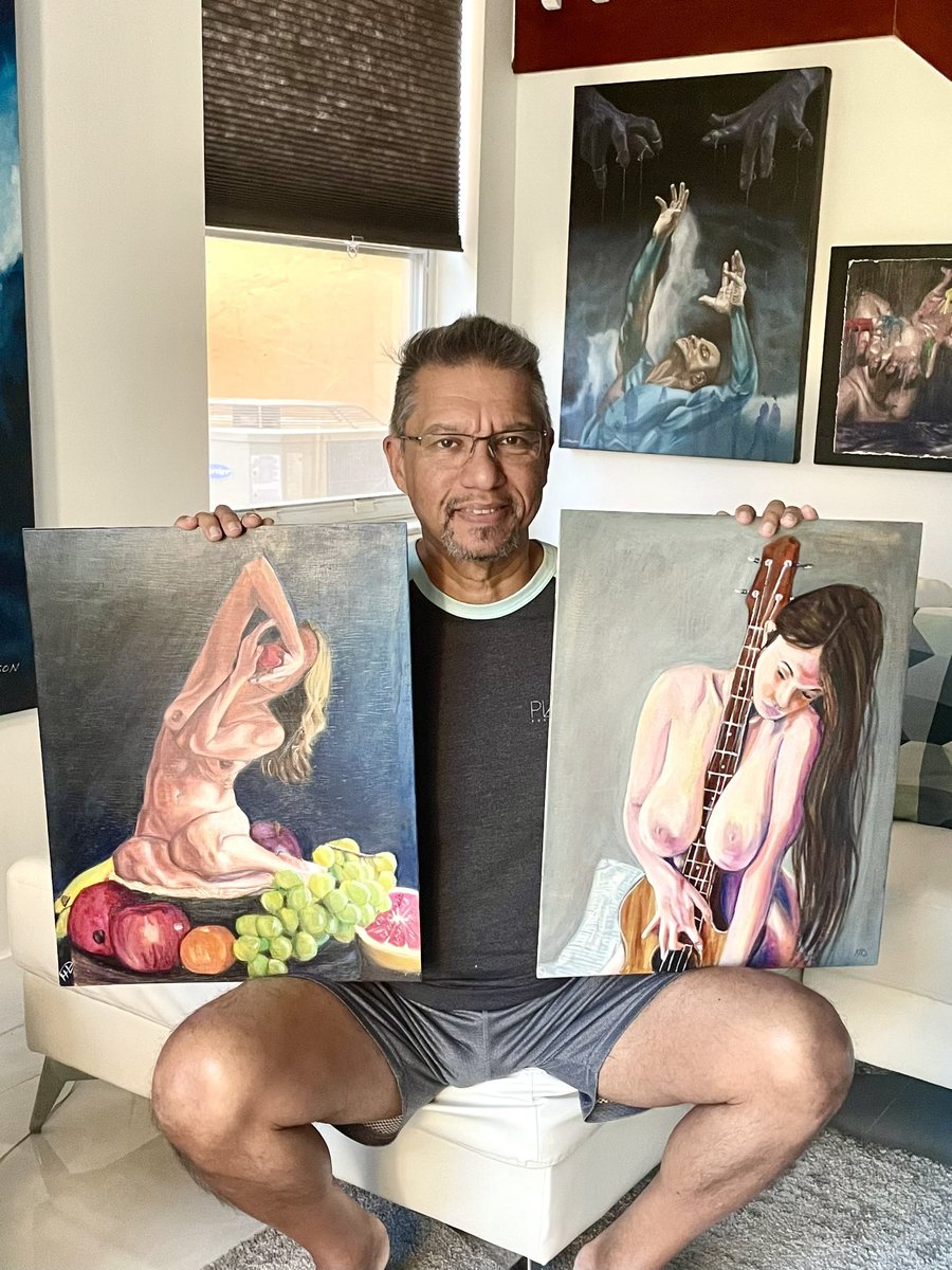 two new oil painting ready and available for purchase. 16x20 wood panel art pieces. On the left A Fruitful delight and on the right Embrace the Low Notes. visit hodgsonart.com or DM if interested to have an original oil painting. 

#originalartpainting #oilpainting