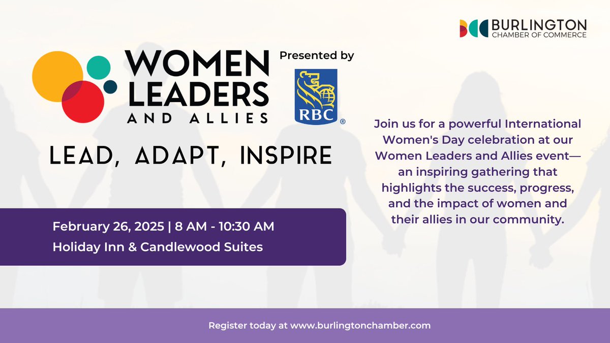 Celebrate #IWD2025 at our annual Women Leaders and Allies event!

Hear a powerful keynote from <a href="/The_Auctionista/">Layne</a>, and incredible stories from local leaders about resilience, leadership, and meaningful change.

Tickets at bit.ly/4iAF0MZ

#WLA2025 #BurlOn