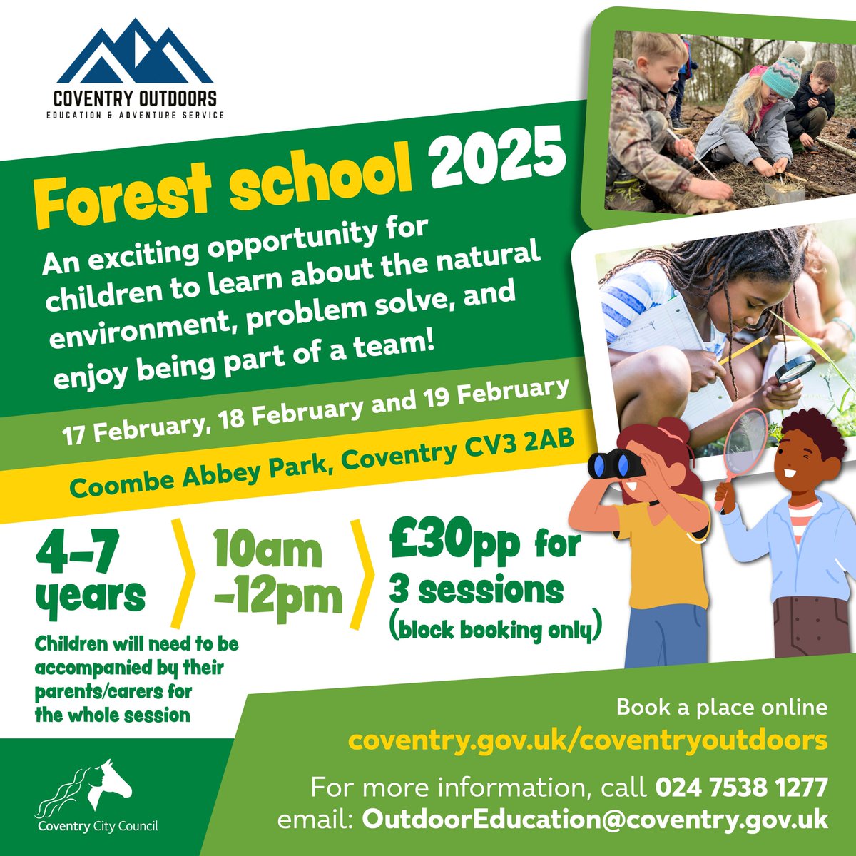 We have a Forest School running for children who are aged 4-7 years old (accompanied by an adult) this Feb. Sessions will give each child an opportunity to learn about the natural environment, problem solve and enjoy being part of a team.

To book visit buff.ly/422eXIq