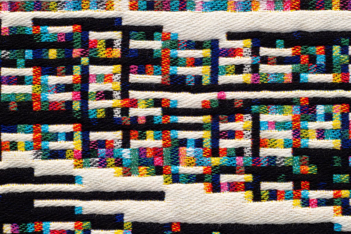 pixelform's tweet photo. Fragmented Memory

1. Detail - XAE 222RGB 336px
2. Detail - XAA 222RGB 336px
3. XAE 222RGB 336px - Woven visualization of a memory dump.

https://t.co/lzQEYhjyMC

#processing #textiledesign #fiberart #tapestry #dataivz #phillipstearns https://t.co/fV2TbFt6a0