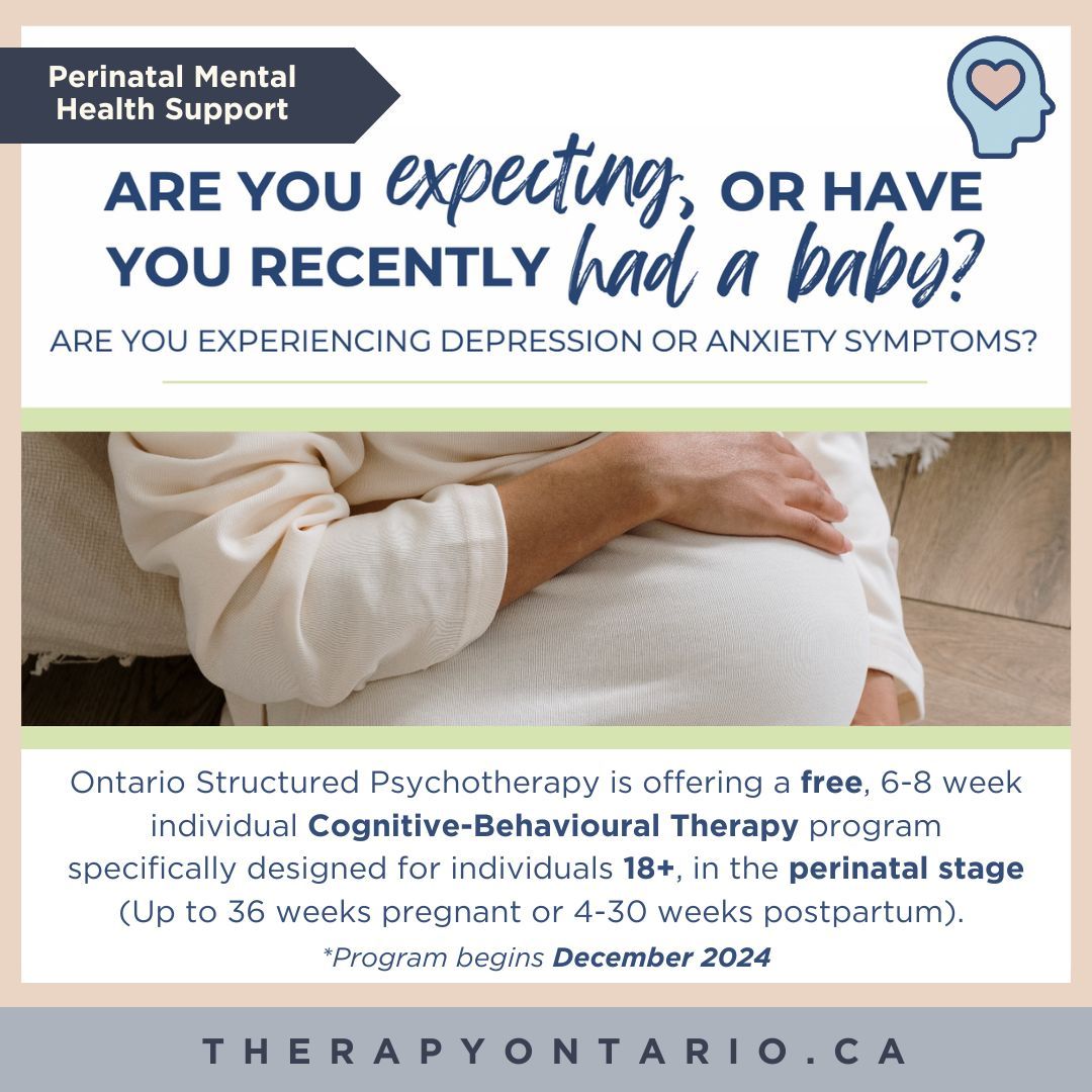 WCHealthNetwork's tweet photo. π Resource Sharing: Ontario Structured Psychotherapy. π
Ontario Structured Psychotherapy offers 6-8 weeks of individual support for those 18+ in the perinatal stage. Visit https://t.co/xM8r3L3ABD to learn more & register! π
#PerinatalSupport #MentalHealthMatters #WCHN https://t.co/tY0PLwziIm