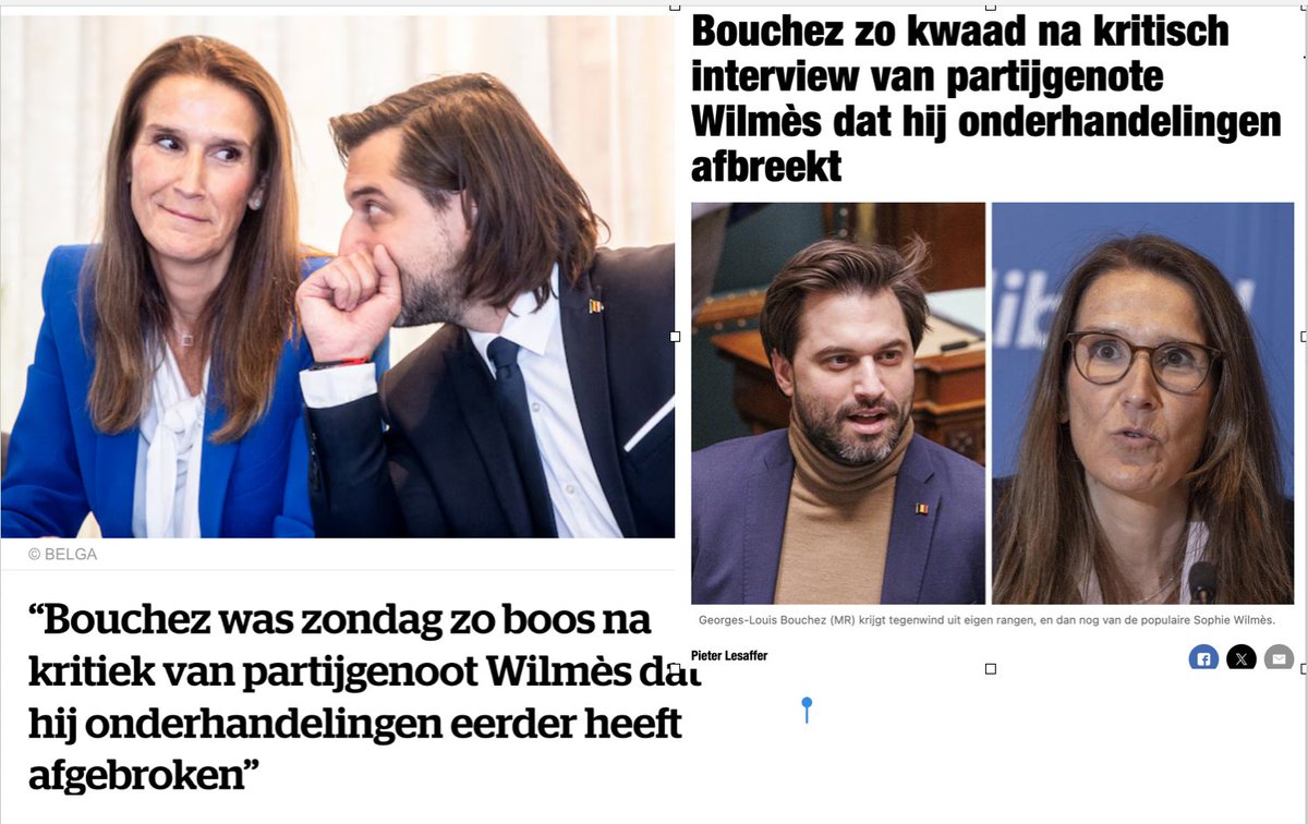 michelhenrion's tweet photo. Furax après les propos critiques de @Sophie_Wilmes sur @RTLinfo, @GLBouchez a rompu précipitamment les négociations fédérales dimanche soir. ( via @HLN_BE et @Nieuwsblad_be (ce lundi, les négociations ont repris) #ChezLui #MR #Arizona #BeGov https://t.co/nQLQJPx2mA
