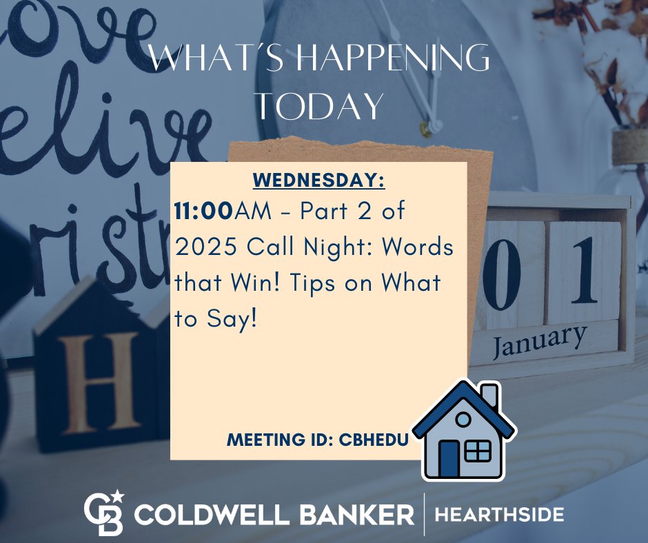 CBHearthside's tweet image. Do you have trouble with knowing what to say? Don't worry! We will be going over this at 11AM today to help YOU prepare for our CALL NIGHT next week!☎😁
#CallNight #WhatToSay #CBHRE #CBHearthside #ComeHomeWithHearthside