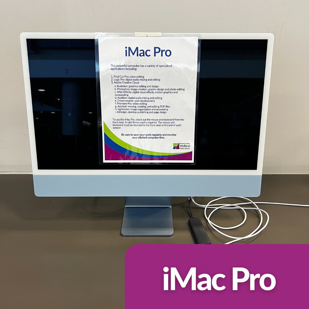 WellandLibrary's tweet image. The iMac Pro is ready to go! 
This amazing tool has powerful software like Final Cut Pro, Logic Pro, and Adobe Creative Cloud. To use it, bring your valid library card! You can find it at the main branch.  #LibraryTools #WPL #iMacPro