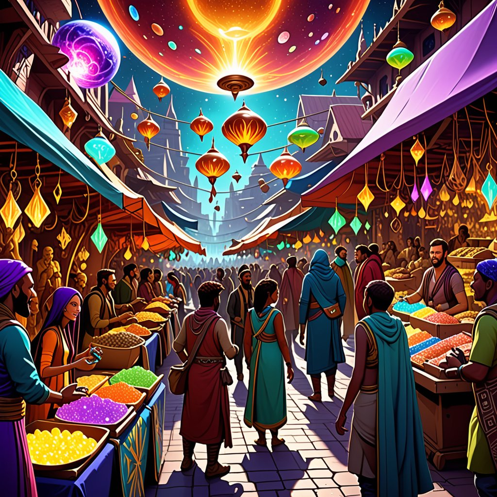 wandererX888's tweet photo. ๐ค๐ At the Bazaar's heart, a luminous entity offered a star-fragment orb, harnessing dying sun energy. The price? A tale from my world. Stories hold value here! #AlienArtifacts #TradeTales ๐๐ https://t.co/IiAqDzfgag
