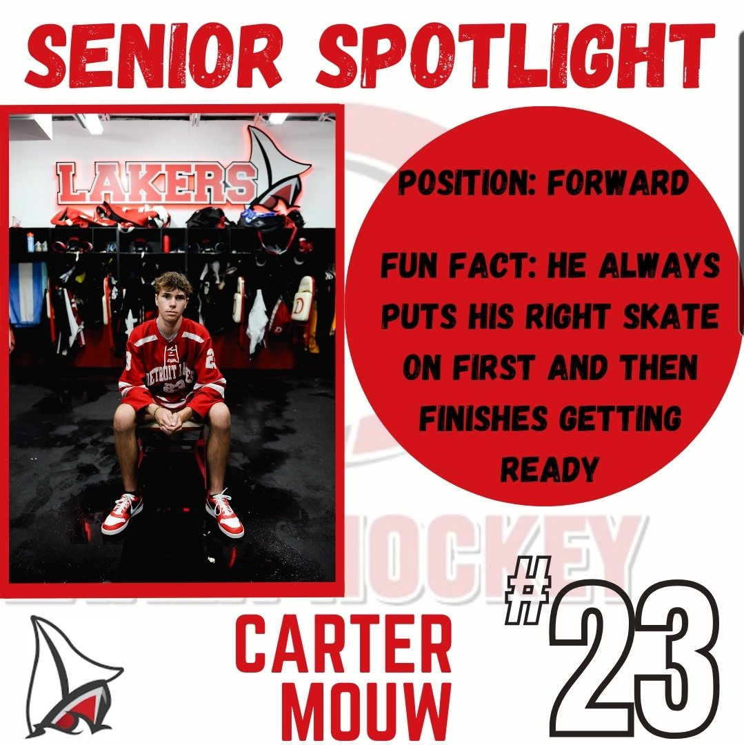 Today, we'd like to recognize our next Senior, Carter Mouw!!!! Carter, thank you for your time and dedication to the Laker Hockey program!!!!!