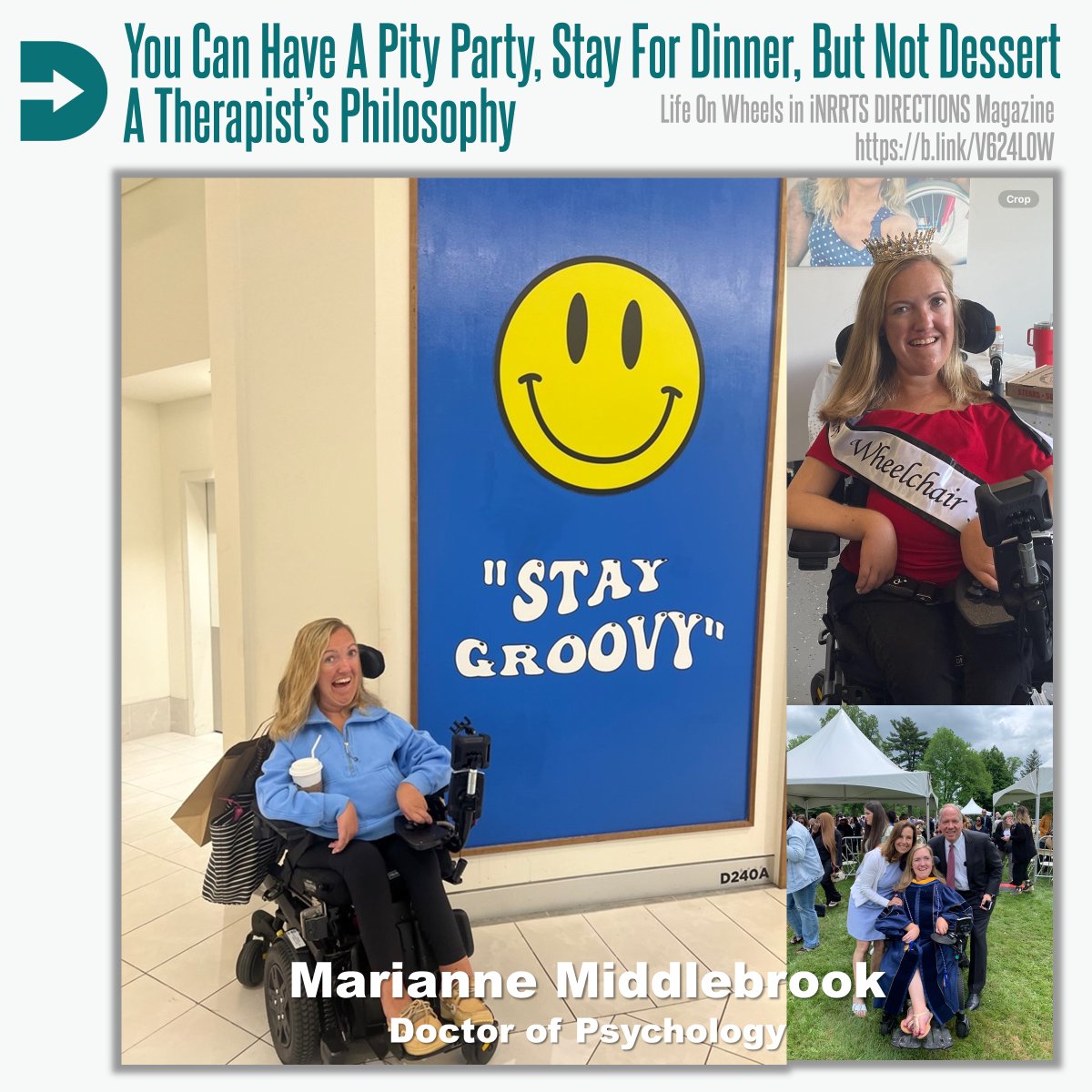 NRRTS's tweet photo. Through her work as a therapist, educator and advocate, Marianne Middlebrook demonstrates that physical constraints don't limit the ability to help others. Read her story in iNRRTS DIRECTIONS Online! #inrrts #complexrehab https://t.co/tvrx9tUnBQ