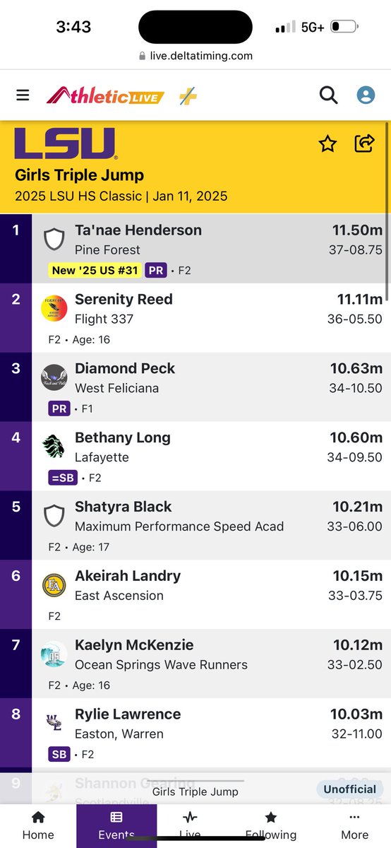 CoachDix21's tweet image. Great weekend and great experience for our @pineforesttf Lady Eagles as we competed at the @LSUTrackField High School Indoor Classic! @TaNaeHenderson brought home 1st place in the Triple Jump, While also taking 4th in the 60mh! Proud of all our Lady Eagles who took part!