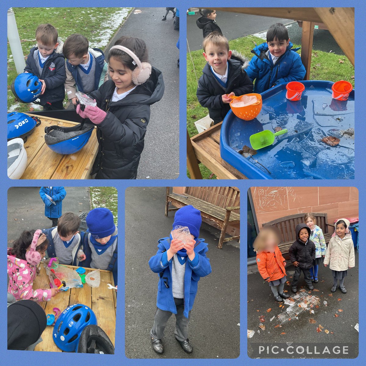 BSPDPreSchool's tweet photo. Today the Pre-School children have enjoyed exploring the ice in the outdoor area. We have enjoyed mark-making on the ice with paint and chalk and searching for different shapes of ice. @BSPDInfants #bspd #bspdoutdoorlearning #bspdeyfs https://t.co/zDwcCClvZm
